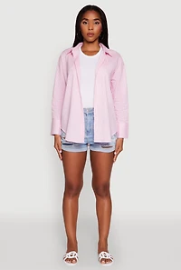 Womens Pinstripe Button Front Long Sleeve Shirt, Pink,