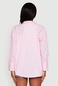 Womens Pinstripe Button Front Long Sleeve Shirt, Pink, Size M