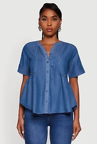 Chambray Notch Neck Button Front Shirt