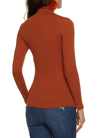 Womens Solid Long Sleeve Turtleneck Top, Brown, Size M