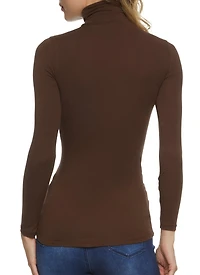 Womens Solid Long Sleeve Turtleneck Top, M