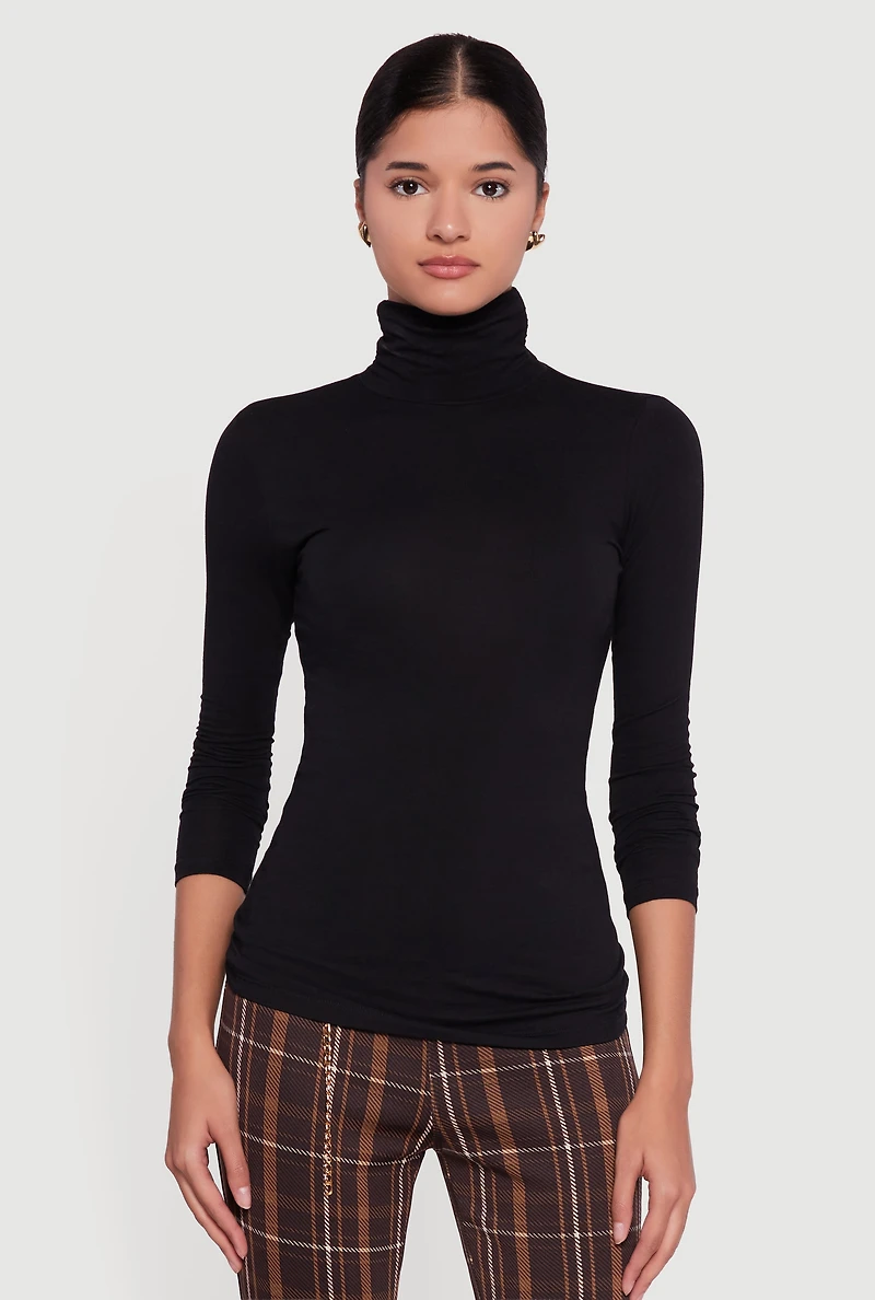 Long Sleeve Ruched Turtleneck Tee