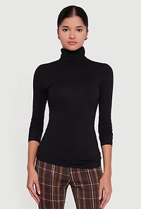 Long Sleeve Ruched Turtleneck Tee