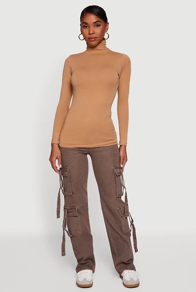 Womens Long Sleeve Ruched Turtleneck Tee,