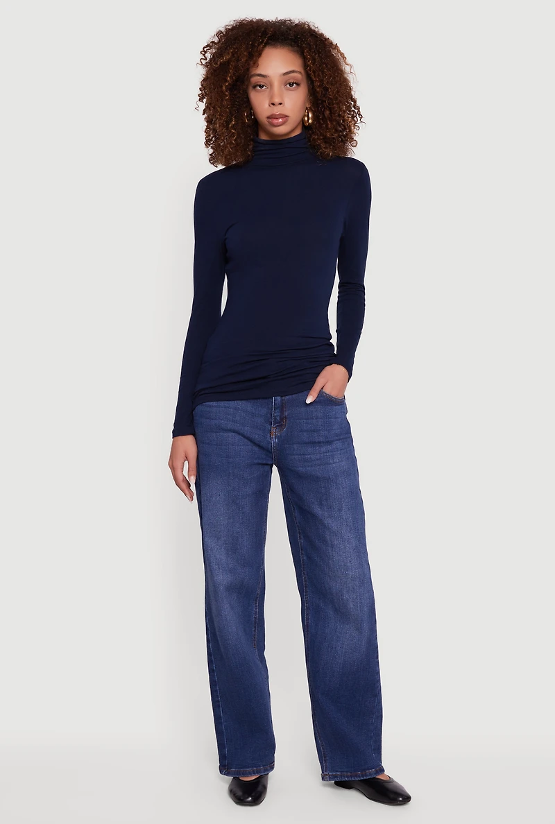 Womens Long Sleeve Ruched Turtleneck Tee,