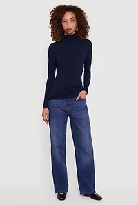 Womens Long Sleeve Ruched Turtleneck Tee,