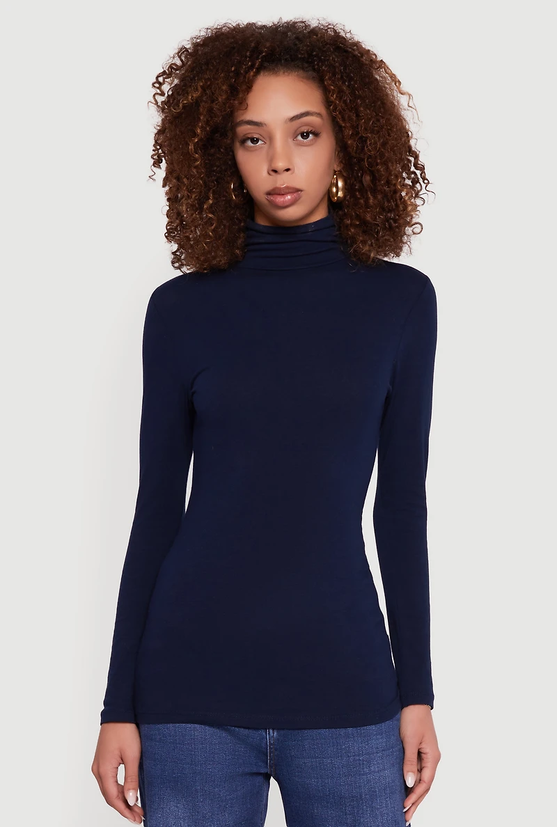 Womens Long Sleeve Ruched Turtleneck Tee,