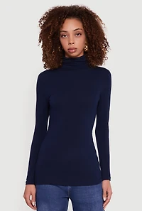 Womens Long Sleeve Ruched Turtleneck Tee,