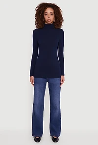 Womens Long Sleeve Ruched Turtleneck Tee,