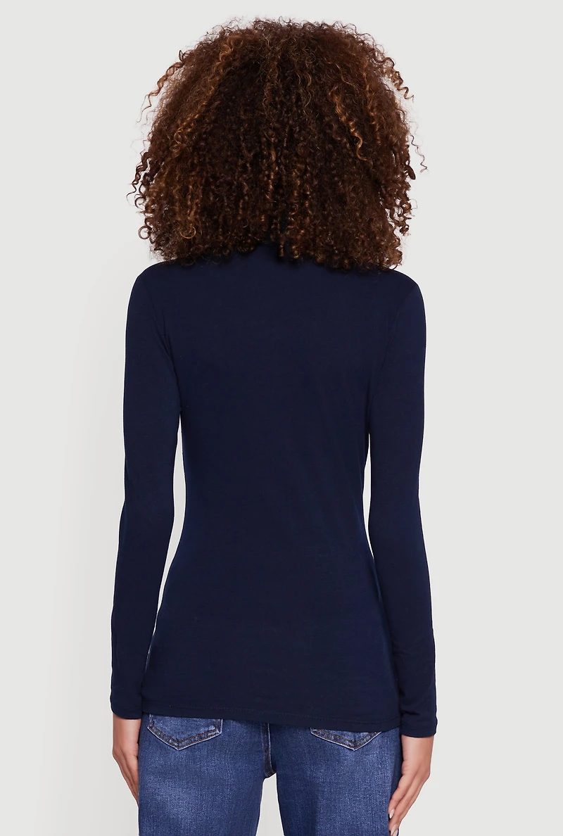 Womens Long Sleeve Ruched Turtleneck Tee,