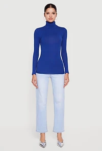 Womens Long Sleeve Ruched Turtleneck Tee,