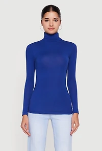 Womens Long Sleeve Ruched Turtleneck Tee,