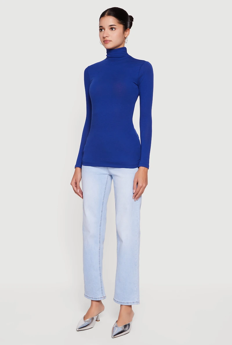 Womens Long Sleeve Ruched Turtleneck Tee,