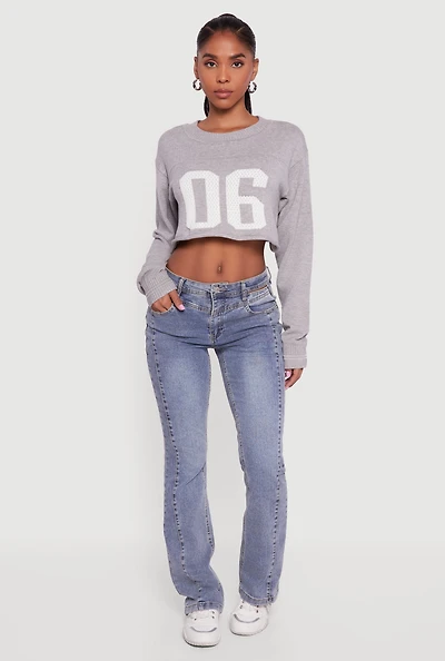 06 Graphic Varsity Stripe Detail Cropped Sweater