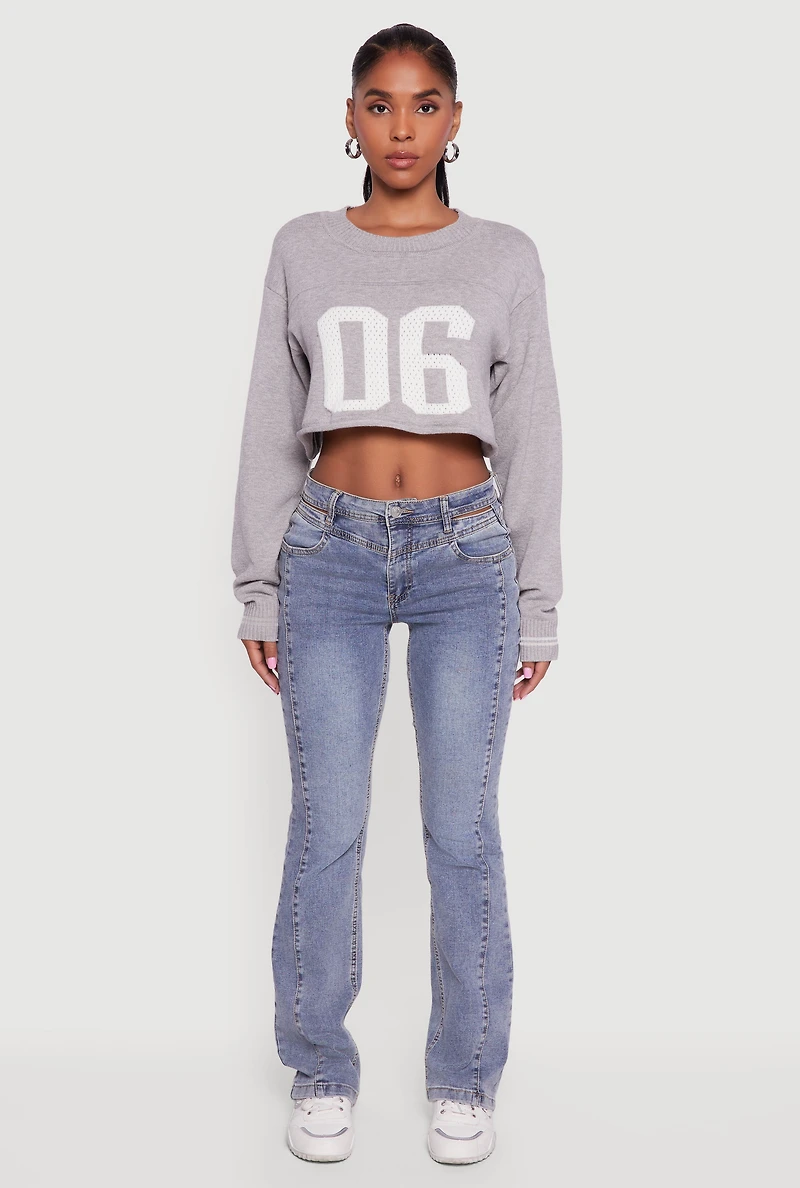 06 Graphic Varsity Stripe Detail Cropped Sweater