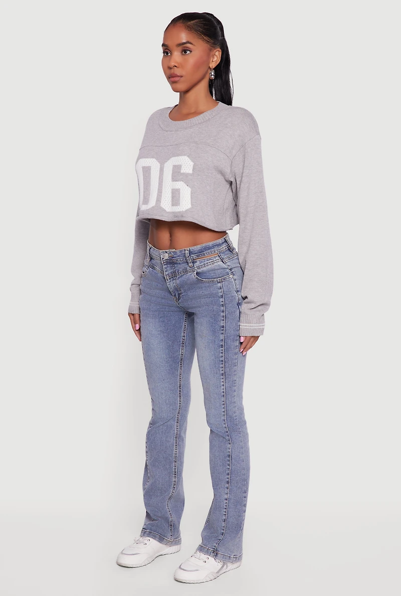 06 Graphic Varsity Stripe Detail Cropped Sweater
