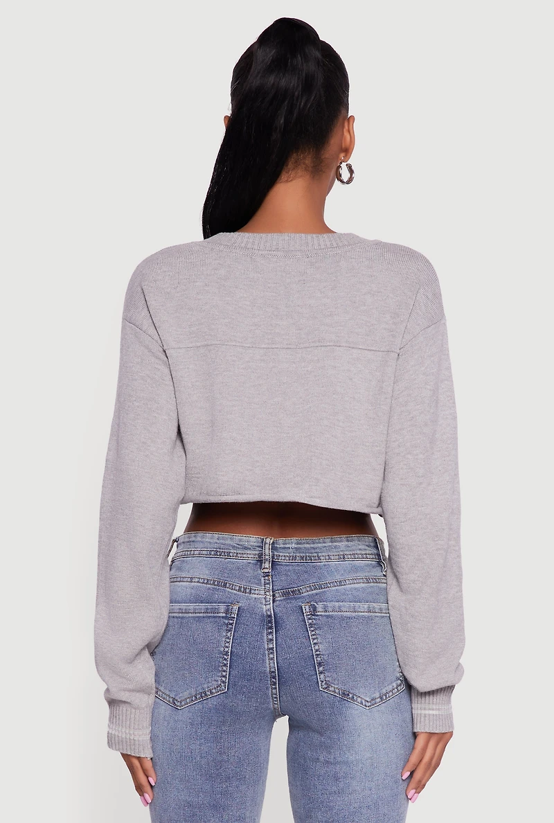 06 Graphic Varsity Stripe Detail Cropped Sweater