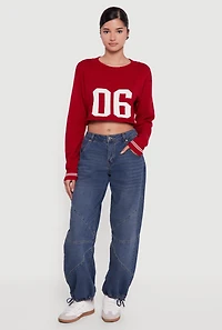 06 Graphic Varsity Stripe Detail Cropped Sweater