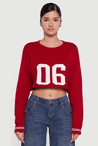 06 Graphic Varsity Stripe Detail Cropped Sweater