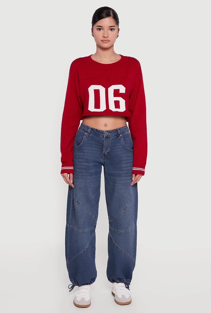 06 Graphic Varsity Stripe Detail Cropped Sweater