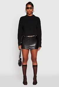 Womens Cozy Oversized Cropped Mock Neck Sweater, Black, Size S
