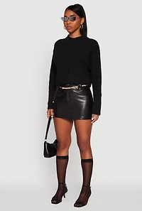 Womens Cozy Oversized Cropped Mock Neck Sweater, Black, Size L