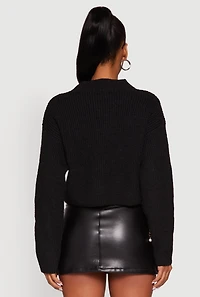 Womens Cozy Oversized Cropped Mock Neck Sweater, Black, Size S