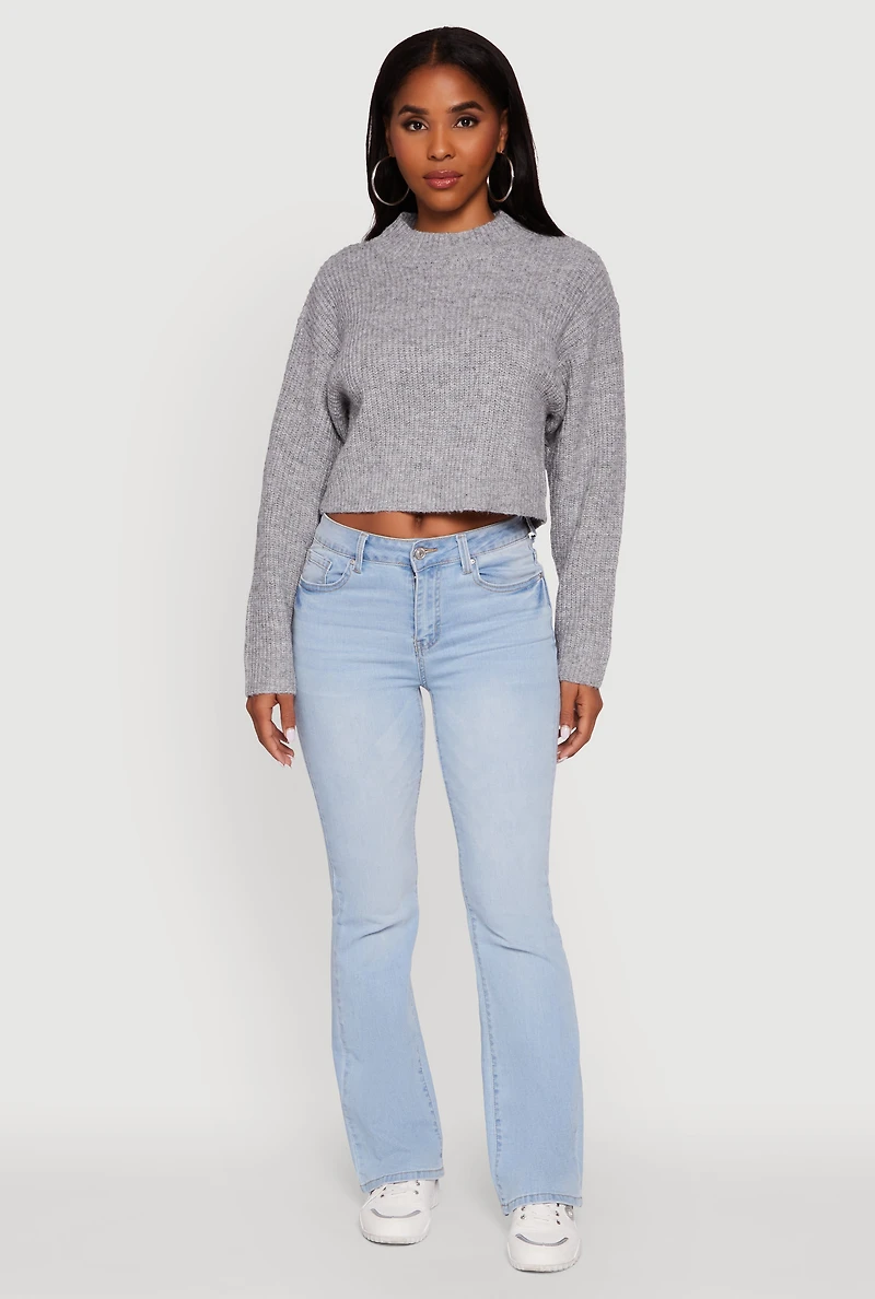 Womens Cozy Oversized Cropped Mock Neck Sweater,