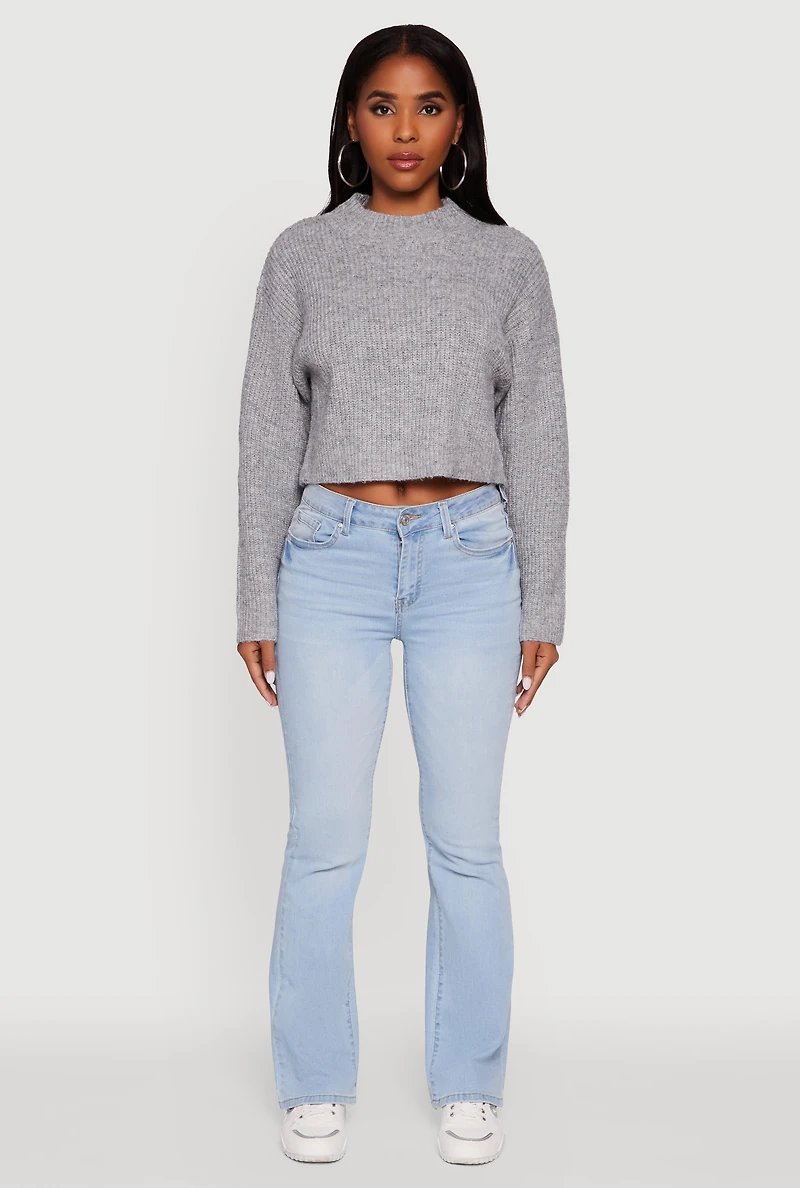 Womens Cozy Oversized Cropped Mock Neck Sweater,