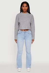 Womens Cozy Oversized Cropped Mock Neck Sweater,