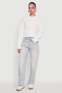 Womens Cozy Oversized Cropped Mock Neck Sweater, White,