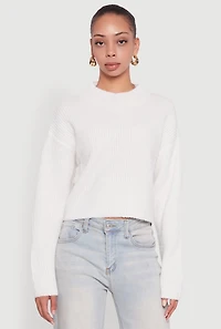 Womens Cozy Oversized Cropped Mock Neck Sweater, White,
