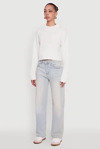 Womens Cozy Oversized Cropped Mock Neck Sweater, White,