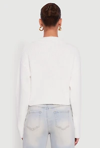 Womens Cozy Oversized Cropped Mock Neck Sweater, White,