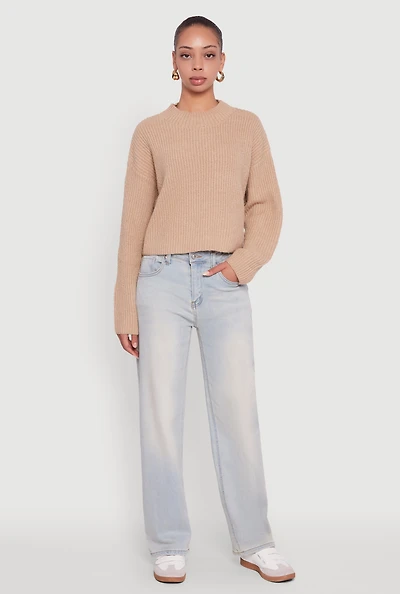 Womens Cozy Oversized Cropped Mock Neck Sweater,