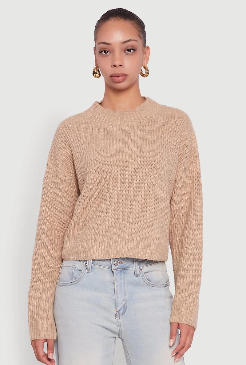 Cozy Oversized Cropped Mock Neck Sweater