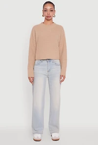 Womens Cozy Oversized Cropped Mock Neck Sweater,
