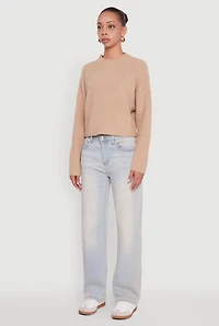 Womens Cozy Oversized Cropped Mock Neck Sweater,