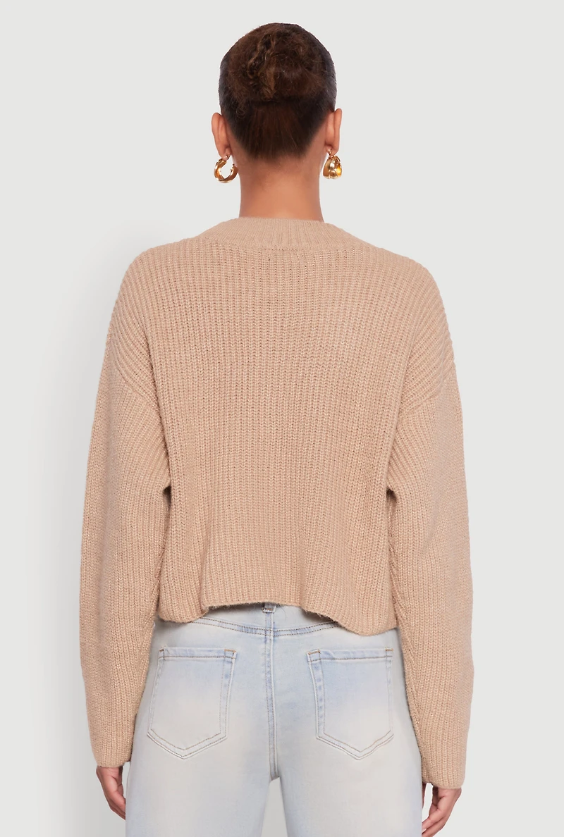 Womens Cozy Oversized Cropped Mock Neck Sweater,