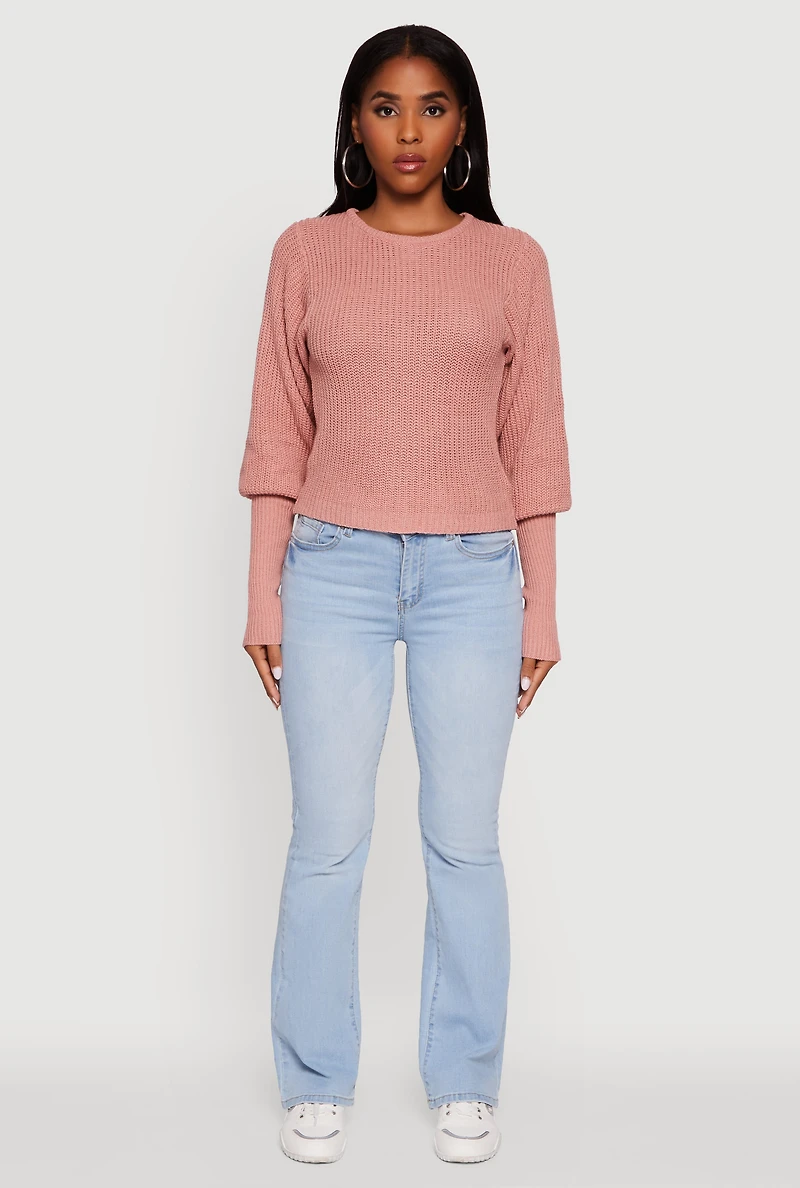 Womens Leg of Mutton Pullover Sweater, Pink, Size M