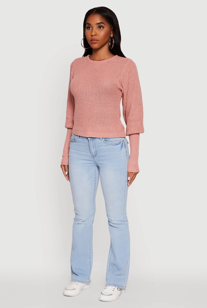 Womens Leg of Mutton Pullover Sweater, Pink, Size M