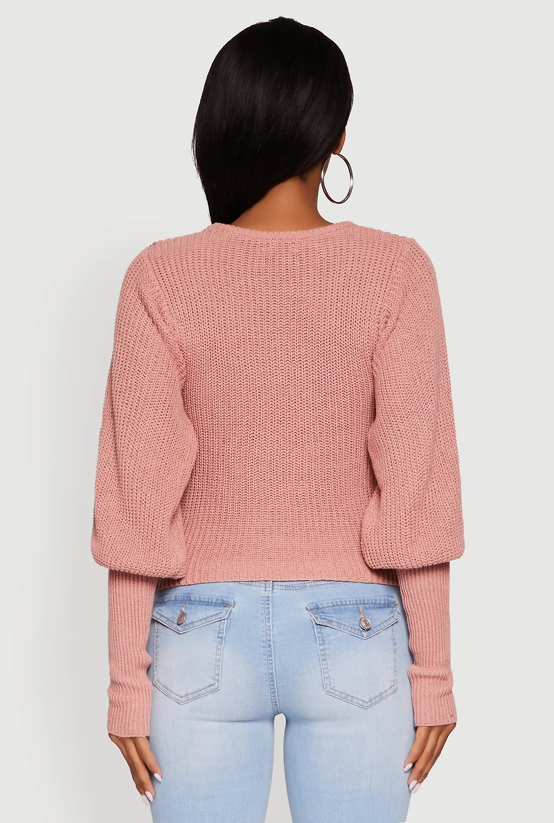 Womens Leg of Mutton Pullover Sweater, Pink, Size S