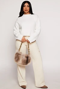 Ribbed Knit Mock Neck Pullover Sweater