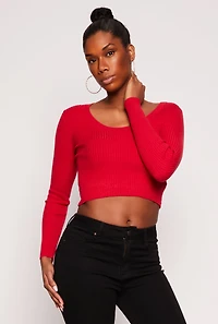 Rib Knit Scoop Neck Long Sleeve Crop Top