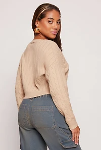Cable Knit V Neck Cropped Sweater