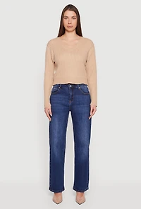 Cable Knit V-Neck Long Sleeve Cropped Sweater