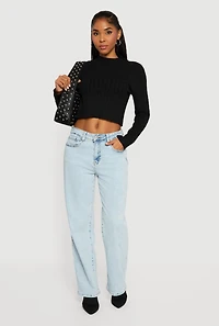 Cable Knit Mock Neck Long Sleeve Cropped Sweater