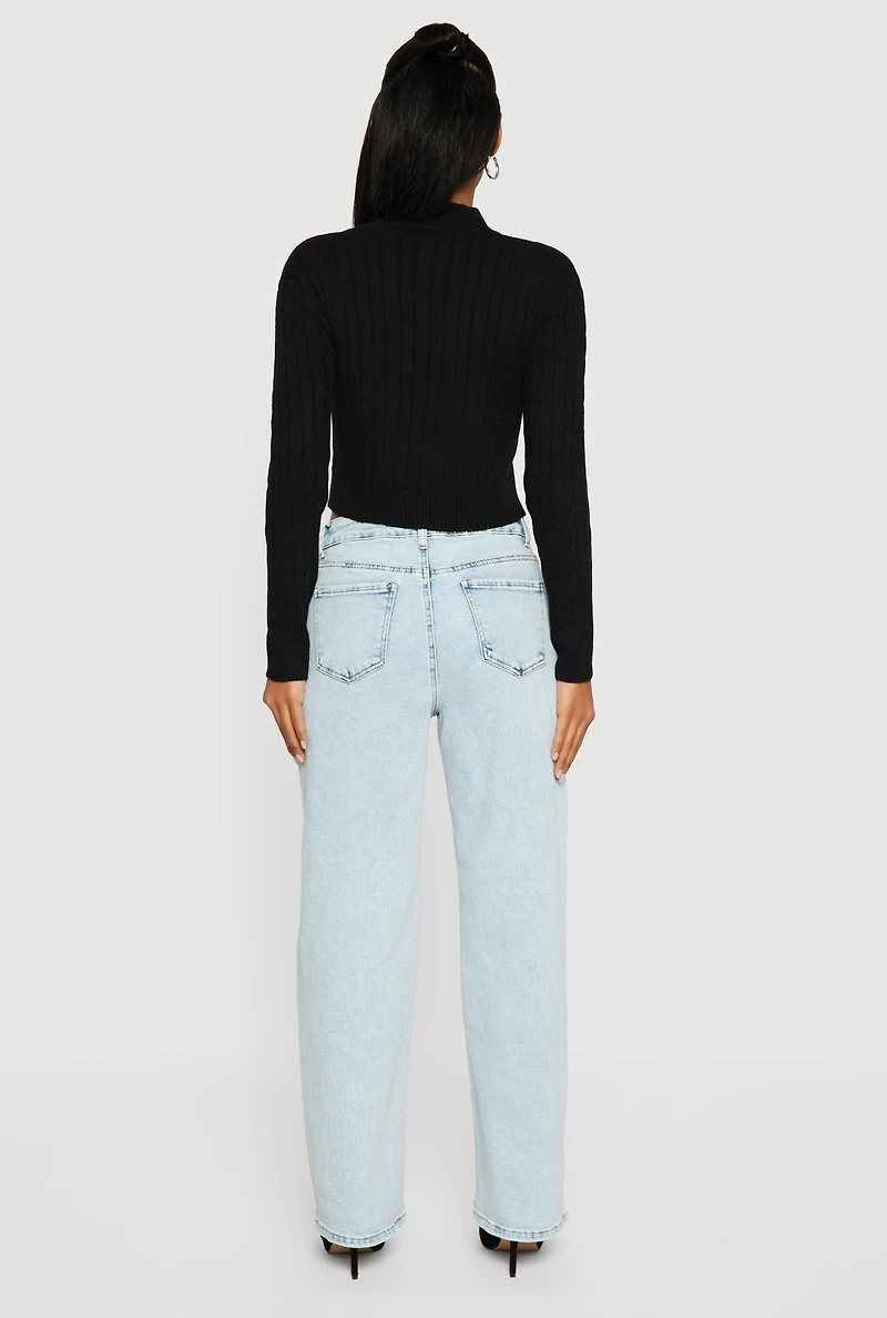 Cable Knit Mock Neck Long Sleeve Cropped Sweater