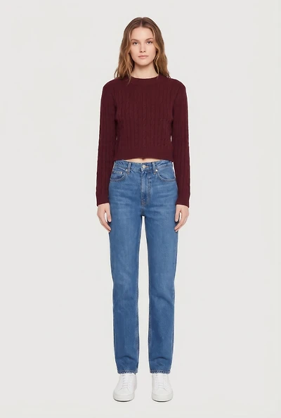 Cable Knit Mock Neck Long Sleeve Cropped Sweater