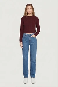 Cable Knit Mock Neck Long Sleeve Cropped Sweater